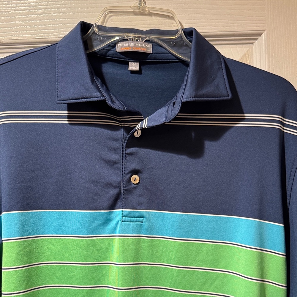 Peter Millar Navy, Teal & Green Striped Polo